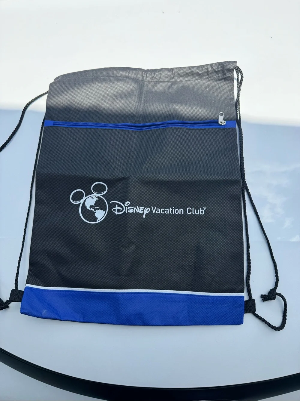 Disney Vacation Club Black & Blue Drawstring Backpack With Zipper in front - New